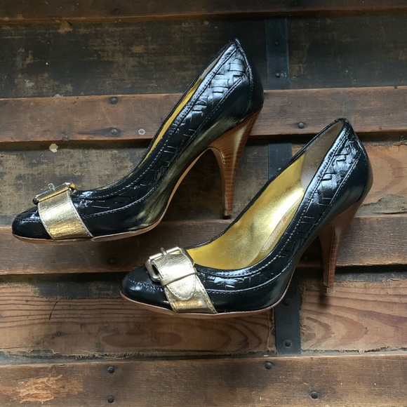 BURBERRY standout Nova check pumps black leather size 7 1/2 womens luxury - Picture 6 of 13